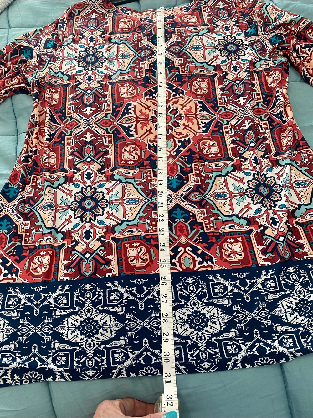 Ruby Rd. Red Multi Printed Tunic with Navy Border - Picture 5 of 6
